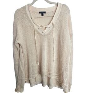 J. Crew Womens 100% Linen Sweater Sz S Coastal Grandma Lace Up Open Knit Cream